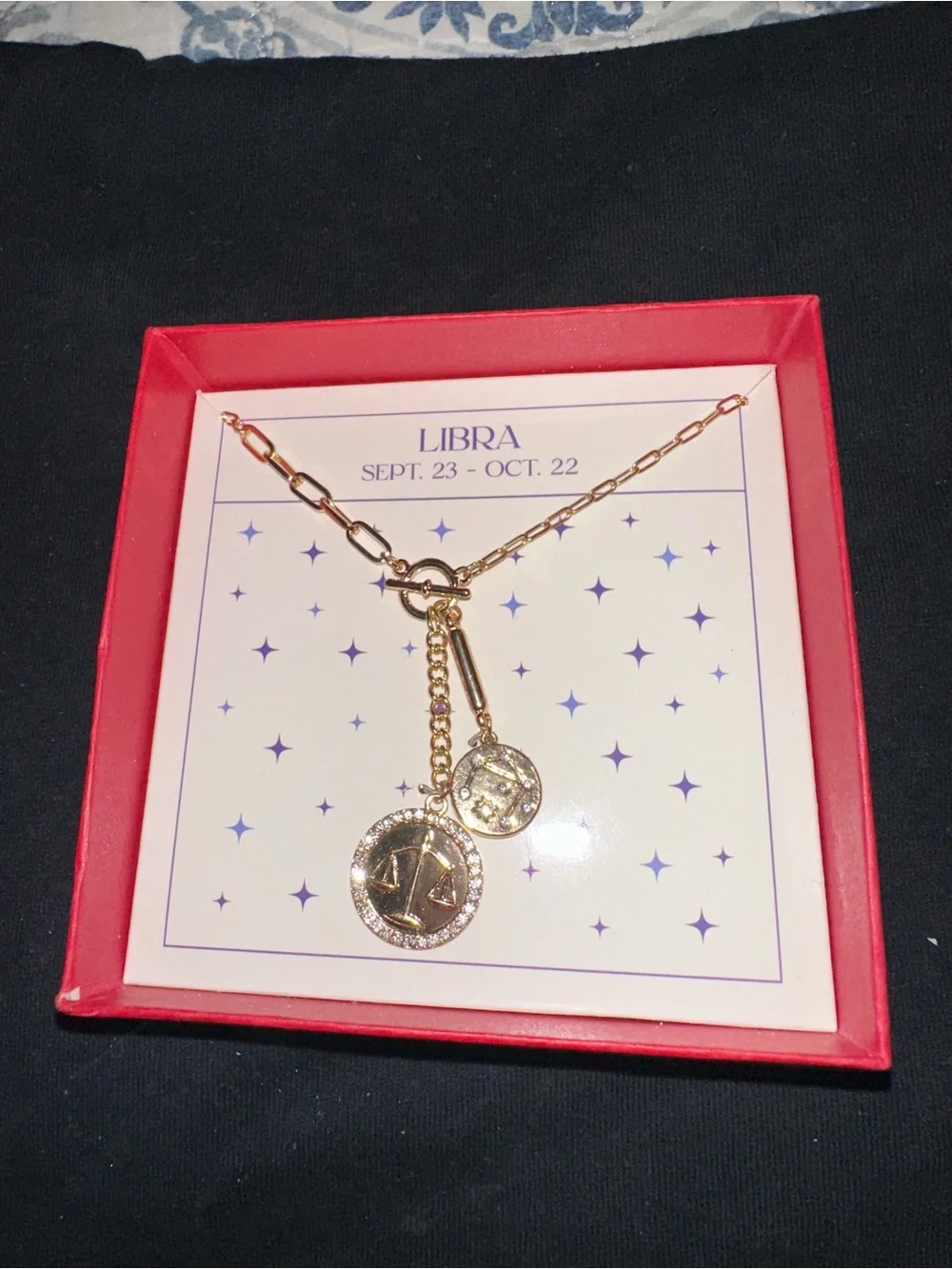 Libra Zodiac Necklace Set — Gold Scales Pendant + Mini Charm (Sept 23–Oct 22)